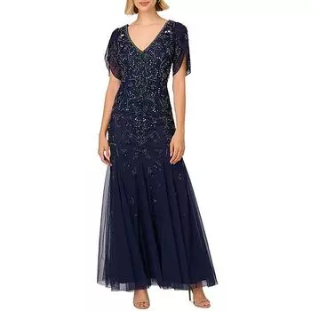 Женское вечернее платье из сетчатой ткани с декоративными вставками Adrianna Papell