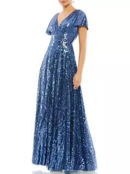 Женское вечернее платье макси с блестками Mac Duggal, цвет Fusion Blue