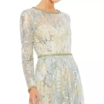 Женское вечернее платье макси с блестками Mac Duggal, цвет Platinum