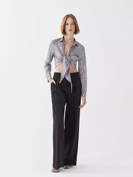 Женское вечернее платье с длинным рукавом и вышивкой блестками с воротником рубашки LCWAIKIKI Classic