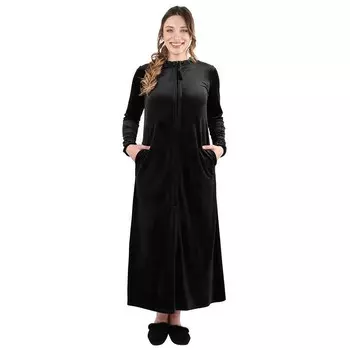 Женское велюровое шезлонговое платье в полный рост на молнии спереди MeMoi, черный