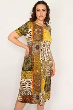 Женское вискозное платье большого размера с ярким узором 65n33187 ans, разноцветный