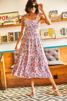 Женское вискозное платье цвета экрю розового цвета с завязками на спине Olalook