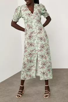 Женское вискозное платье на пуговицах цвета морской волны с узором 1YZK6-11845-38 XHAN, разноцветный