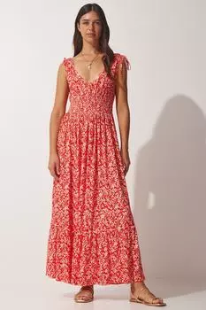 Женское вискозное платье оранжевого цвета с узором Happiness stanbul, оранжевый