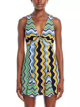 Женское волнистое мини-платье миди Lyra Ramy Brook, цвет blue multi color wave knit