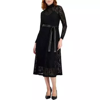Женское вязаное крючком платье миди из полиэстера Anne Klein, цвет anne black