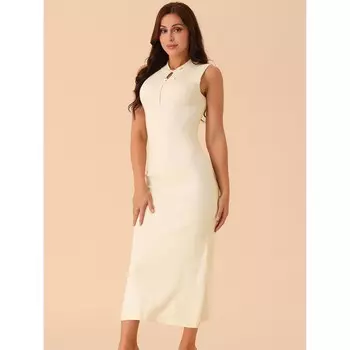 Женское вязаное платье-свитер миди без рукавов в рубчик, повседневное платье-свитер с воротником-стойкой, элегантное облегающее платье на бретелях Seta T, цвет Peacock Blue