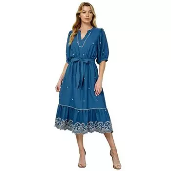 Женское вышитое крестьянское платье с V-образным вырезом Figueroa & Flower, цвет chambray tan