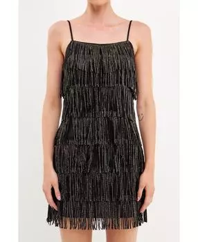 Женское замшевое мини-платье с украшением и бахромой endless rose, черный