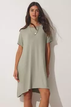 Женское зеленое летнее платье трапециевидной формы из чесаного хлопка Happiness stanbul, зеленый