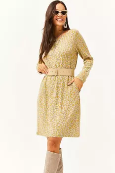 Женское зеленое мини-платье с карманами и мягкой текстурой Olalook, зеленый