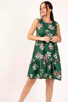 Женское зеленое платье без рукавов с большим цветочным узором armonika, зеленый