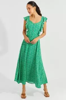 Женское зеленое платье макси с открытой спиной и цветочным узором Cool & Sexy, зеленый