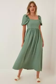 Женское зеленое платье с квадратным воротником Airobin Happiness stanbul, зеленый