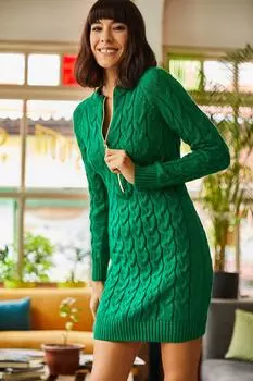 Женское зеленое плетеное трикотажное платье на молнии Olalook, зеленый