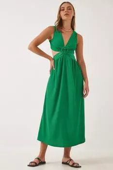 Женское зеленое трикотажное платье с окном Happiness stanbul, зеленый