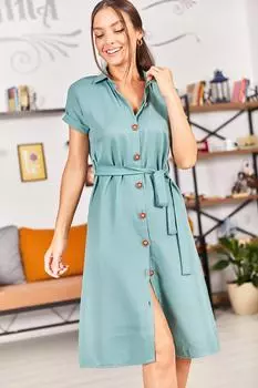 Женское зеленое зеленое платье-рубашка с коротким рукавом с поясом armonika, зеленый