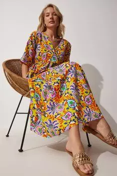 Женское желто-розовое свободное летнее платье из поплина с рисунком Happiness stanbul, разноцветный