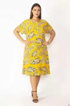 Женское желтое платье большого размера из вискозной ткани с застежкой на пуговицы и поясом спереди, 65n27722 ans, желтый