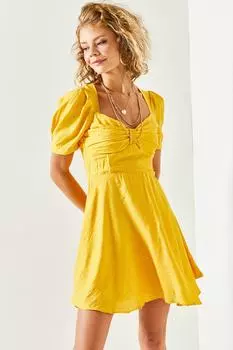 Женское желтое тканое платье с расклешенными деталями Olalook, желтый