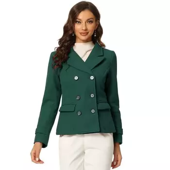 Женское зимнее камвольное двубортное пальто с зубчатыми лацканами ALLEGRA K, цвет Dark Green