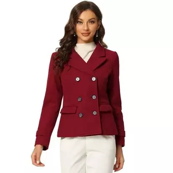 Женское зимнее камвольное двубортное пальто с зубчатыми лацканами ALLEGRA K, цвет Dark Red