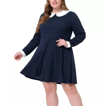 Женское зимнее платье больших размеров с воротником Питера Пэна выше колена Agnes Orinda, черный