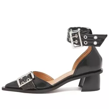 Женственные балетки с открытой пяткой и пряжкой Ganni, черный