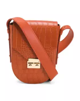 Жесткая кожаная сумка через плечо Made In Italy Isadora, цвет Papaya