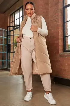 Жесткий без рукавов стеганый длинный крой Chi Chi London, коричневый