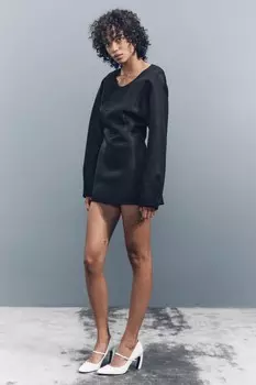 Жесткий органзовый длинный топ ZARA, черный