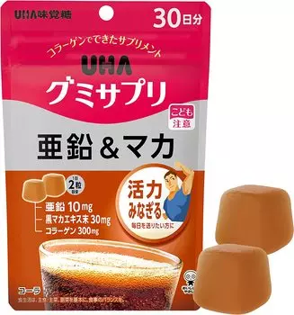 Жевательная добавка UHA Gummi Zinc & Maca, со вкусом колы, 60 таблеток