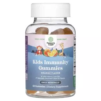 Жевательные конфеты для иммунитета детей, апельсин, 60 жевательных конфет Nature'S Craft
