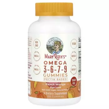 Жевательные конфеты Omega 3-6-7-9, персик, манго и абрикос, 120 жевательных конфет Maryruth'S