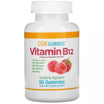 Жевательные конфеты с витамином B12 со вкусом малины California Gold Nutrition 3000 мкг, 90 шт