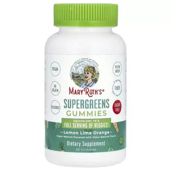 Жевательные конфеты Supergreens, без сахара, лимон, лайм, апельсин, 60 жевательных конфет Maryruth'S
