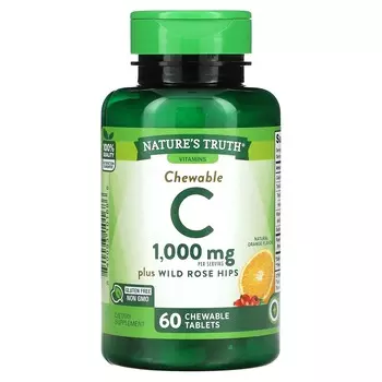 Жевательные Таблетки Nature's Truth с витамином C и шиповником, натуральный апельсин,60 жевательных таблеток