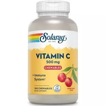 Жевательные таблетки Solaray с витамином С, 500 мг, натуральный вишневый вкус, антиоксидант и добавка для поддержки иммунитета, 100 жевательных таблеток