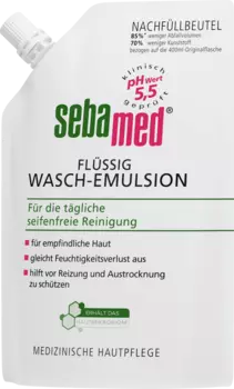 Жидкая моющая эмульсия без мыла сменная упаковка 400 мл sebamed
