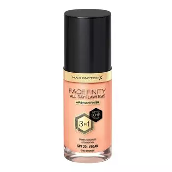 Жидкая основа facefinity all day flawless 3 in 1 vegan foundation spf 20 Max Factor, цвет nr. n77 soft honey, 30 мл
