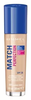 Жидкая основа SPF 20 Rimmel Match Perfection, оттенок 101 Classic Ivory 30 мл