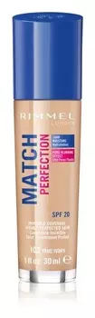 Жидкая основа SPF 20 Rimmel Match Perfection, оттенок 103 True Ivory 30 мл