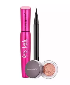Жидкая подводка, блестящие тени для век, набор туши Bodyography, цвет Gunmetal / Black