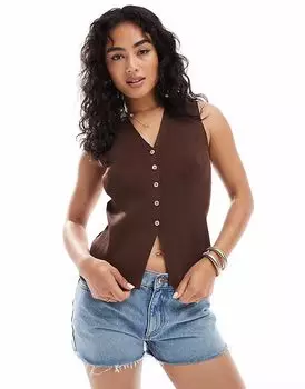 Жилет ASOS DESIGN аккуратного кроя с разрезом спереди коричневого цвета