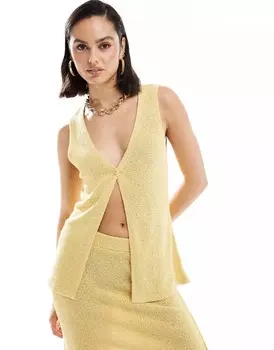 Жилет Asos Design Knitted Longline In Textured Yarn Co-ord, желтый
