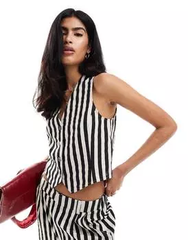 Жилет Asos Design Pleated With Linen, черный/белый