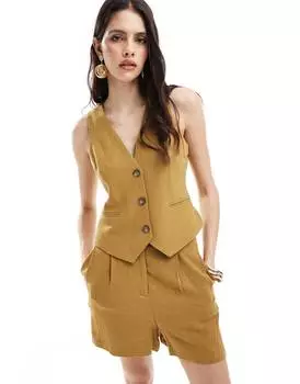 Жилет Asos Design Pleated With Linen, оливковый