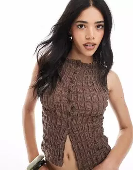 Жилет ASOS DESIGN с текстурой кислотной стирки на пуговицах, коричневый цвет