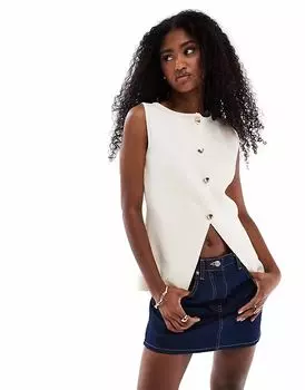 Жилет ASOS DESIGN с золотыми пуговицами спереди цвета экрю